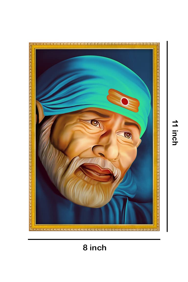 999Store Lord Sai Baba Poster Painting With Framing Photo Frame For Mandir/Temple Sai Baba Poster (Mdf & Fiber_12X8 Inches) God0
